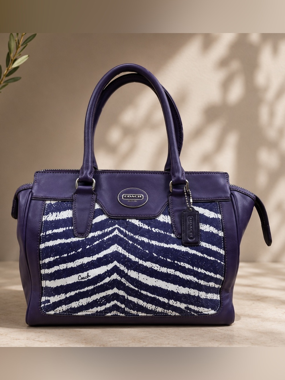 Coach Legacy Zebra Print Purple and White Zebra-Print Leather Tote